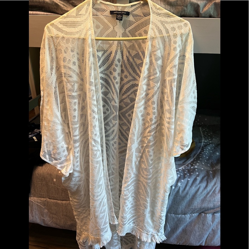 American Eagle White Lace Kimono OS